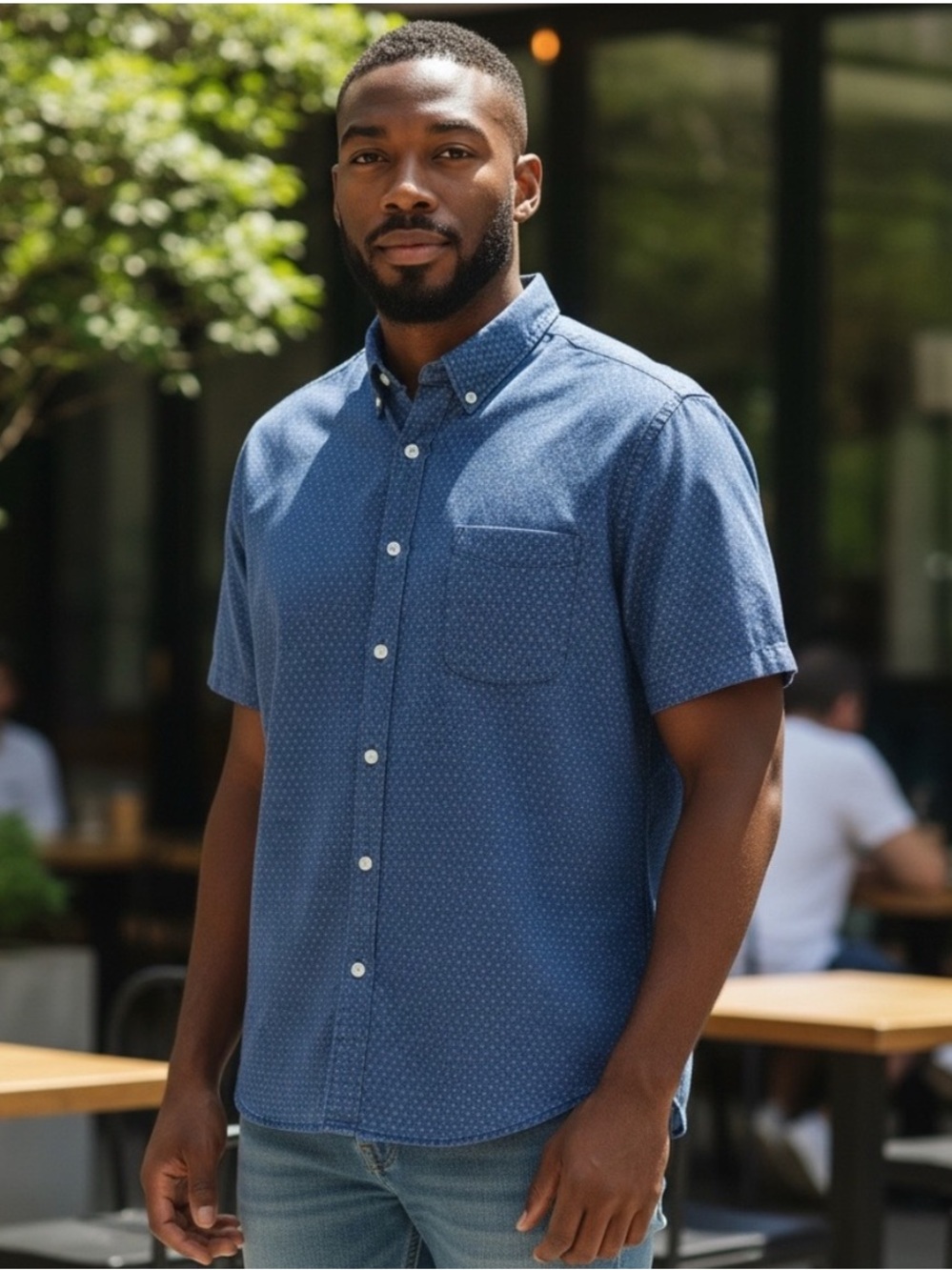 Faherty Blue Geo Print Cotton Blend Lightweight Button Down Shirt- M
